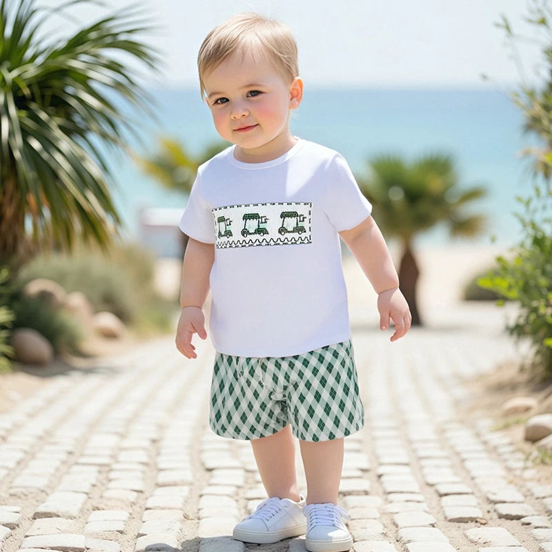 You’ll love dressing your little one in this adorable infant boy tee and checkered shorts set, perfect for hot weather outings.