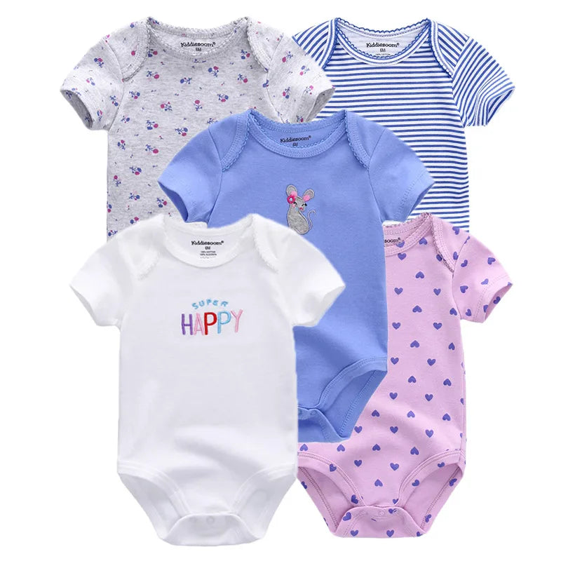 Discover the Kiddiezoom five-piece summer bodysuit set, delivering soft, breathable comfort for your newborn all season long.