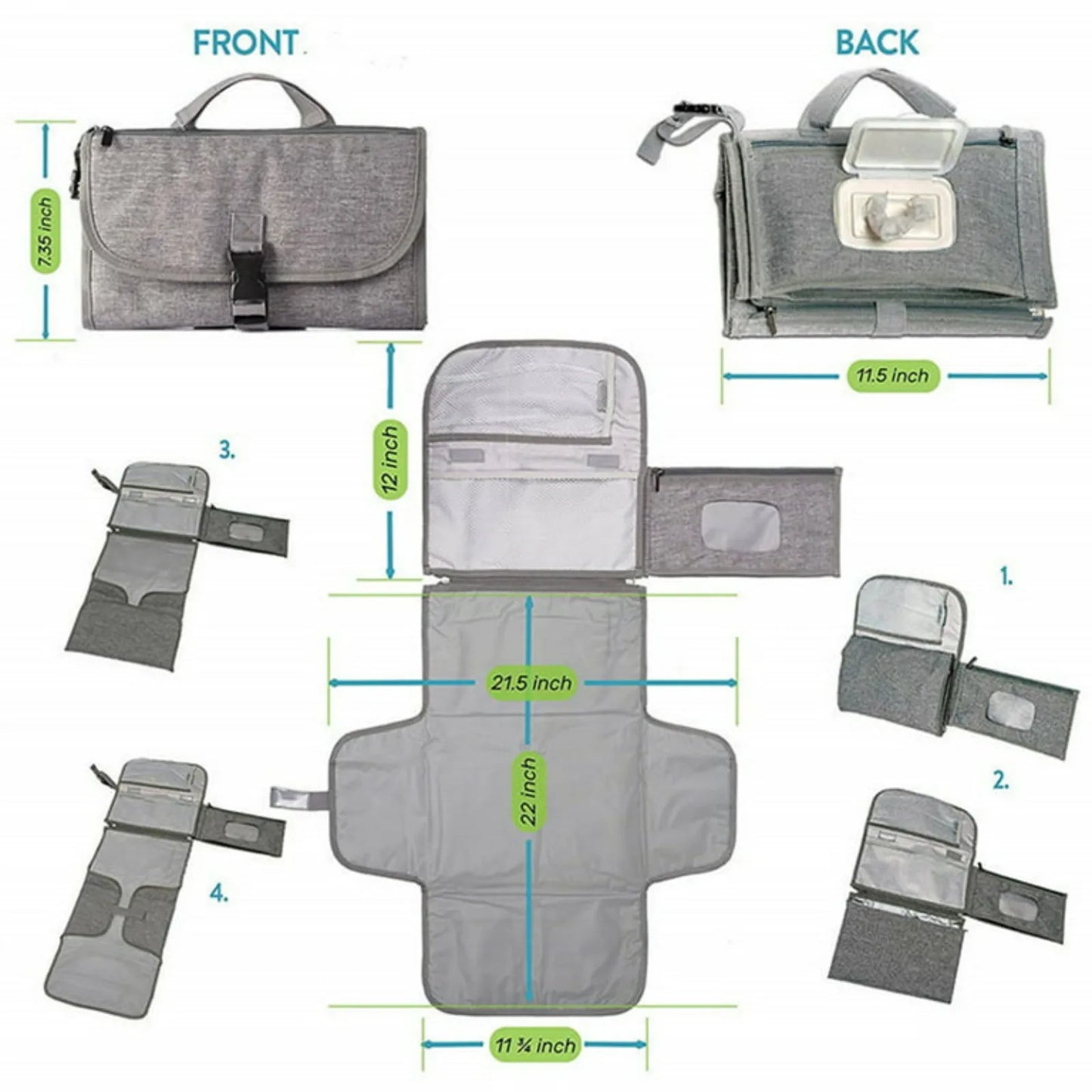 Baby Changing Pad Diaper with Wipes Pocket Portable Detachable Baby Diaper Changing Mat Wipeable Extended Changing Pads