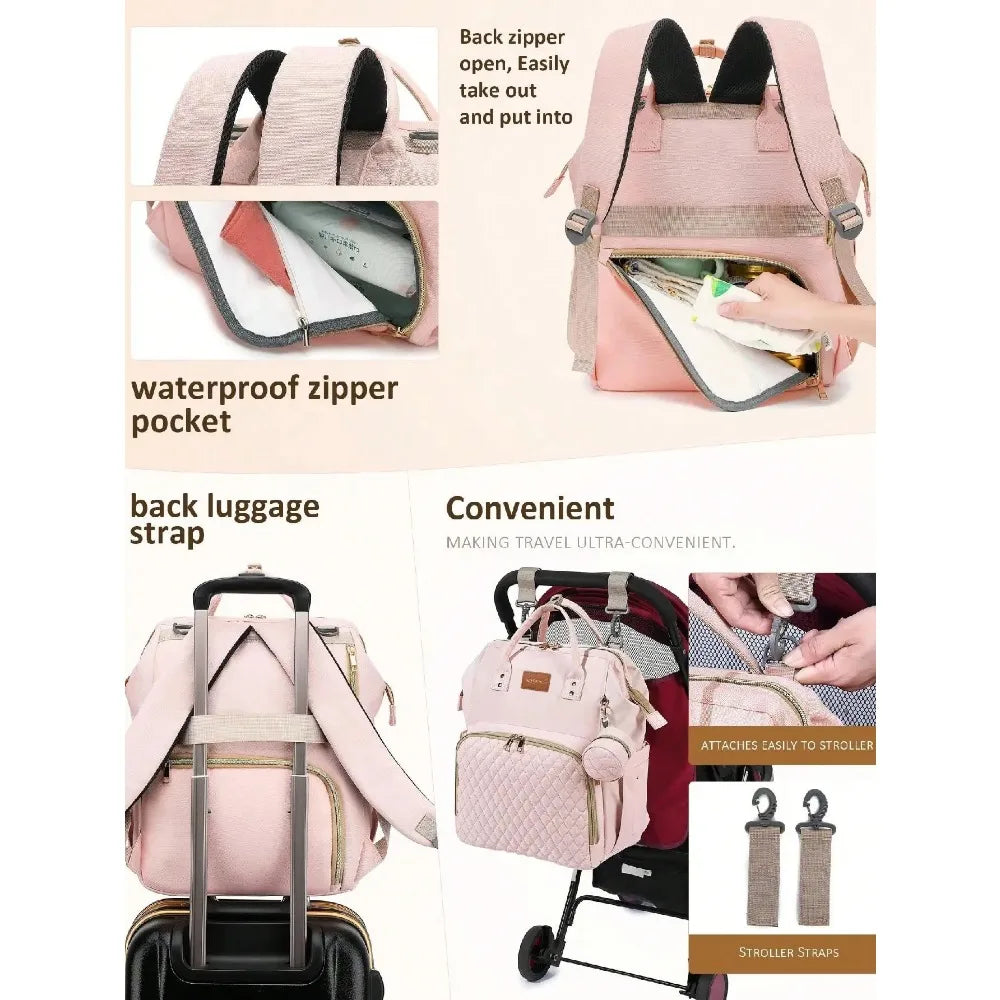 Diaper Bag Backpack With Changing Pad Pacifier Case Baby Bag for Boys and Girls Waterproof Travel Diaper Bag for Moms