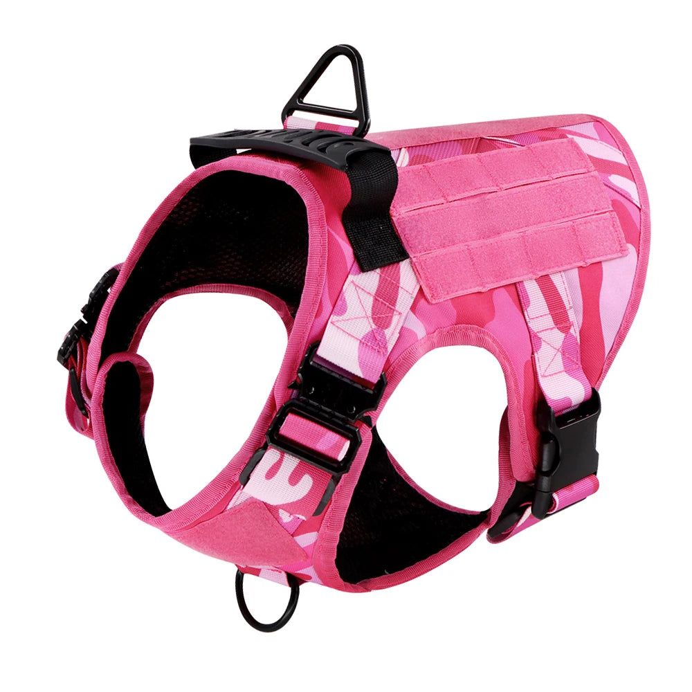 Military Pink Camouflage Dog Harness for Large Medium Dogs Adjustable Tactical Training Vest