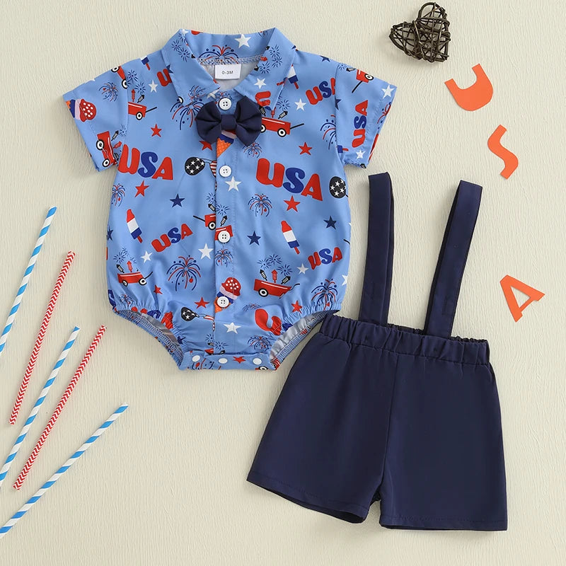 CN Guangdong Toddler Independence 4th of July Romper Bowtie