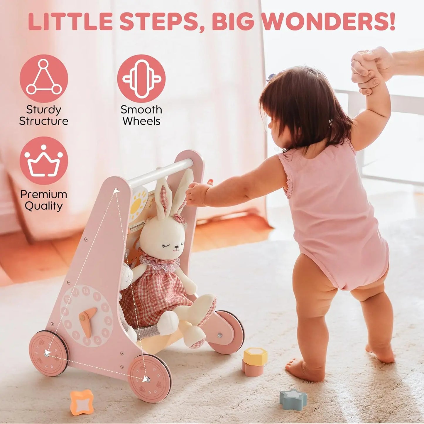 Help little ones take confident first steps with the Robud Wooden Baby Walker, a Montessori-inspired push toy designed to support early walking.