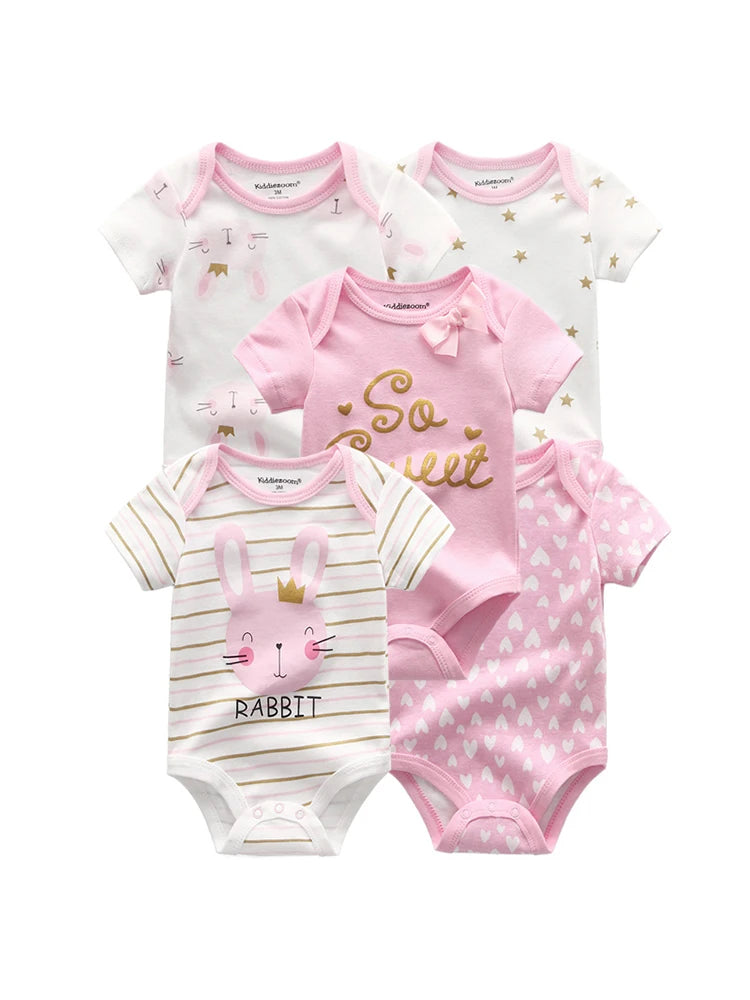 Discover the Kiddiezoom five-piece summer bodysuit set, delivering soft, breathable comfort for your newborn all season long.