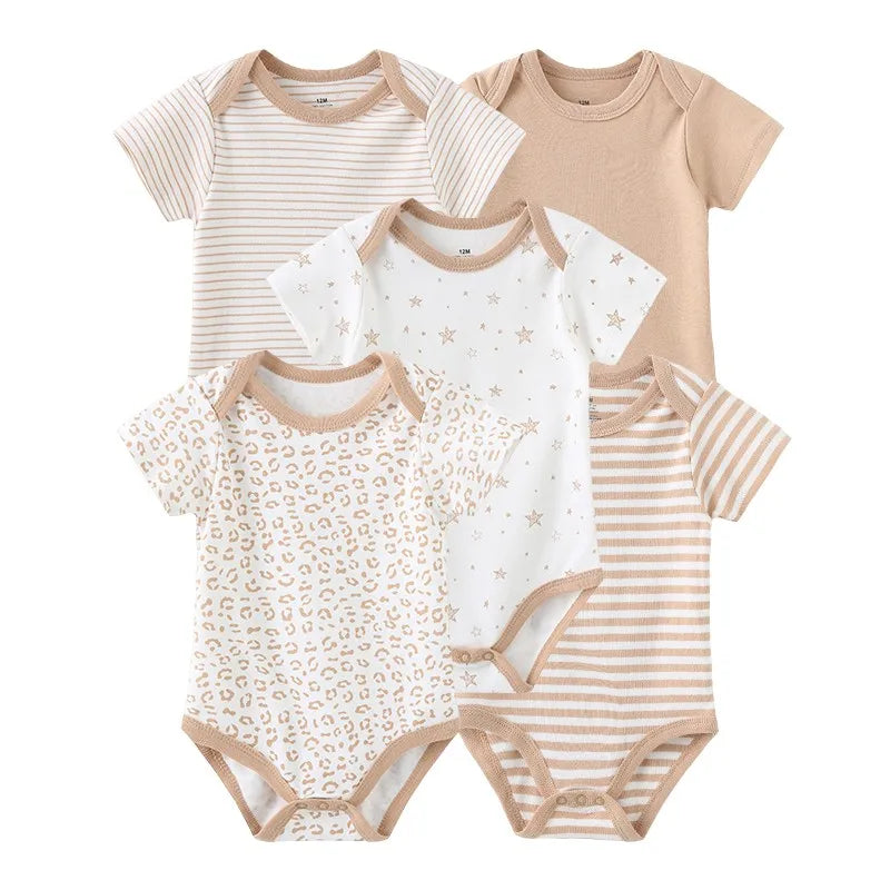 Discover the Kiddiezoom five-piece summer bodysuit set, delivering soft, breathable comfort for your newborn all season long.