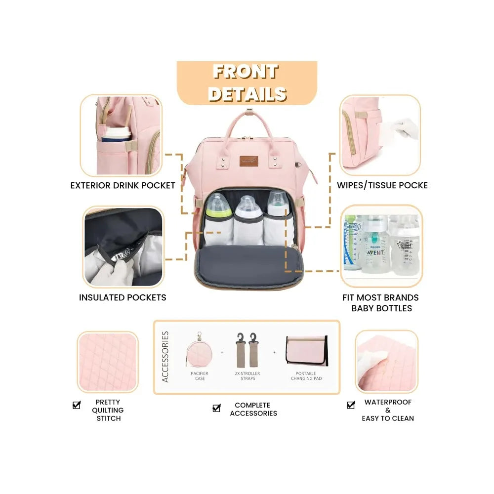 Diaper Bag Backpack With Changing Pad Pacifier Case Baby Bag for Boys and Girls Waterproof Travel Diaper Bag for Moms