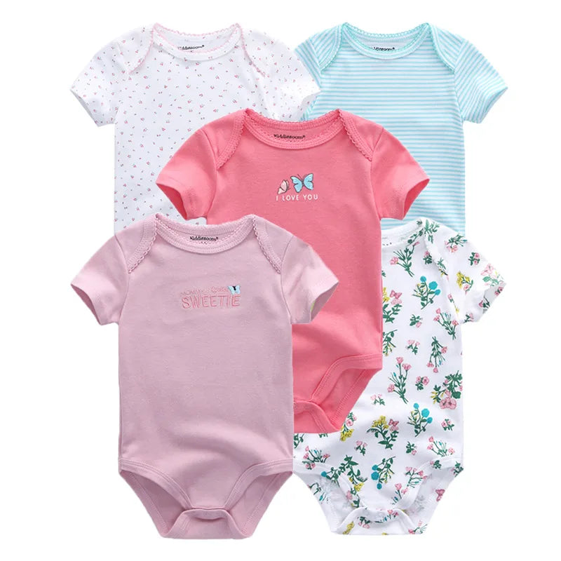 Discover the Kiddiezoom five-piece summer bodysuit set, delivering soft, breathable comfort for your newborn all season long.