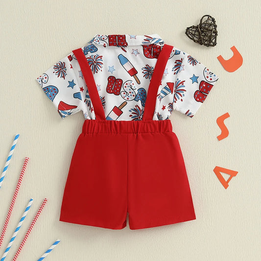 CN Guangdong Toddler Independence 4th of July Romper Bowtie