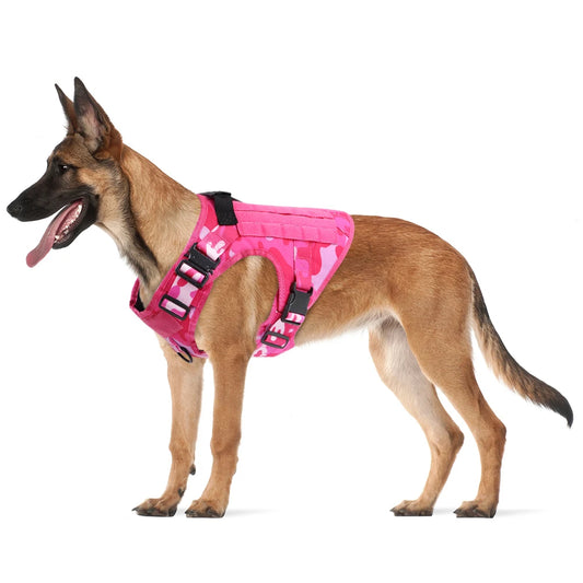 Military Pink Camouflage Dog Harness for Large Medium Dogs Adjustable Tactical Training Vest
