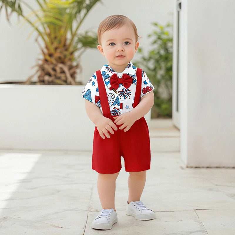 CN Guangdong Toddler Independence 4th of July Romper Bowtie