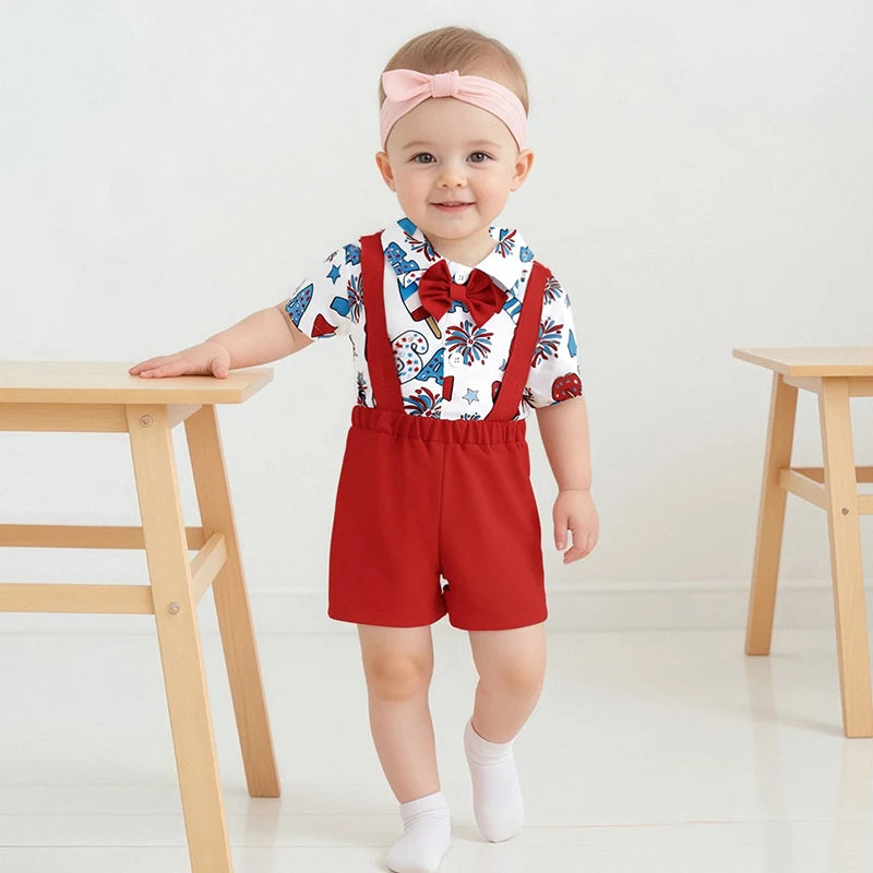 CN Guangdong Toddler Independence 4th of July Romper Bowtie