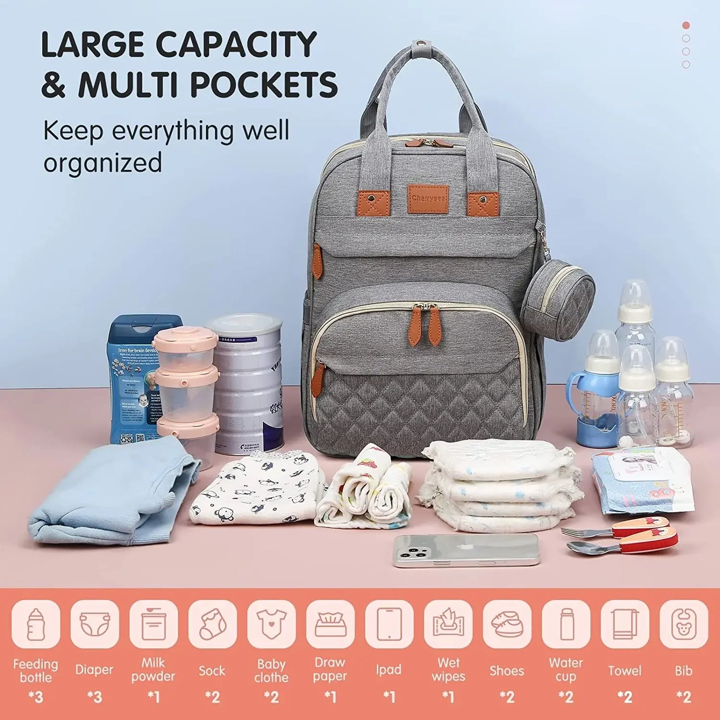 3 In 1 Diaper Bag Backpack Foldable Baby Bed Waterproof Travel Bag with USB Charging