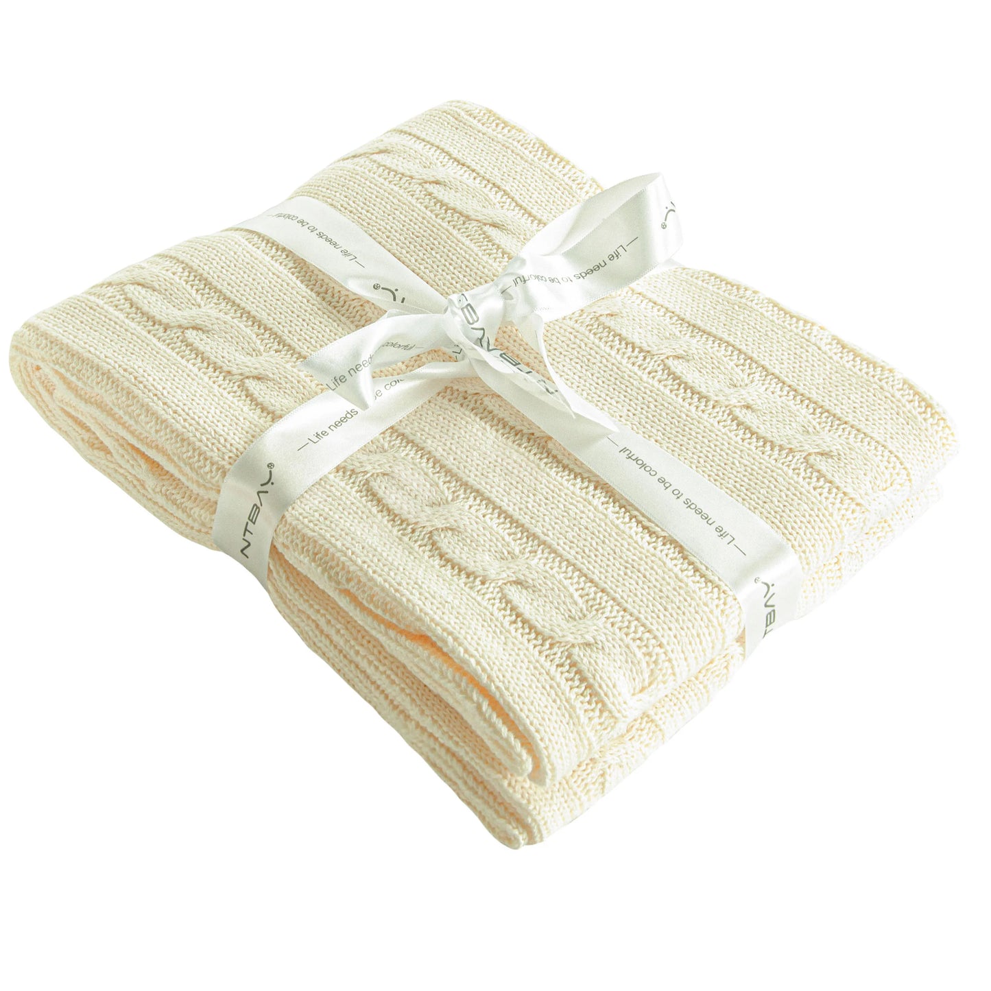 Ntbay 100 Percent Cotton Cable Knit Toddler Blanket Soft Warm Unisex Baby Blanket for Crib