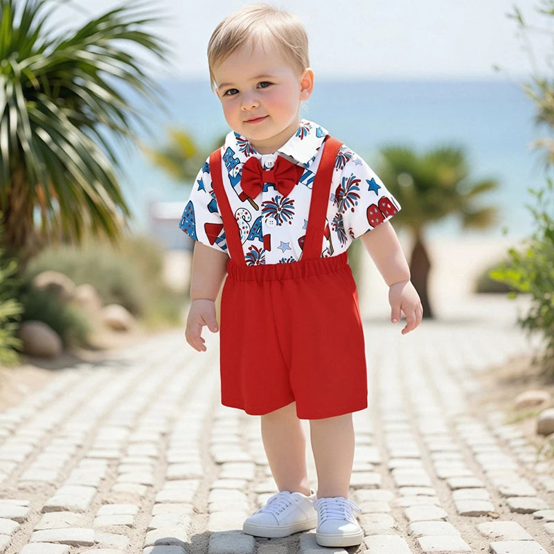 CN Guangdong Toddler Independence 4th of July Romper Bowtie