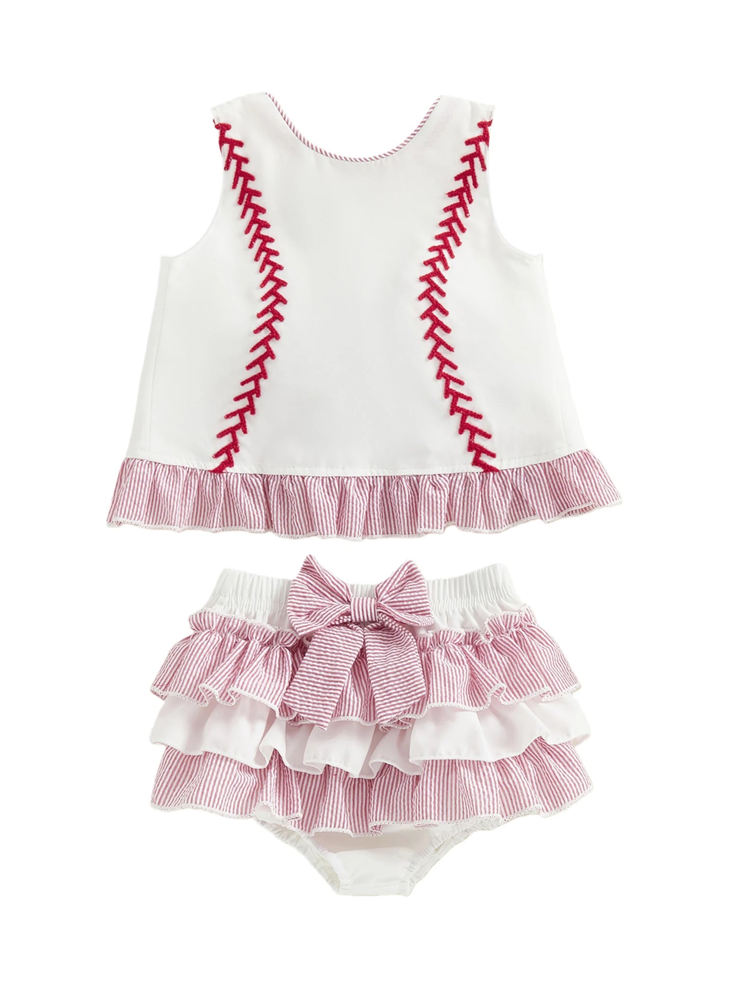 Discover a playful, comfortable outfit your little one will love for everyday adventures. This two-piece set pairs a stylish ruffle tank top with embroidered shorts for effortless charm and cute mobility.