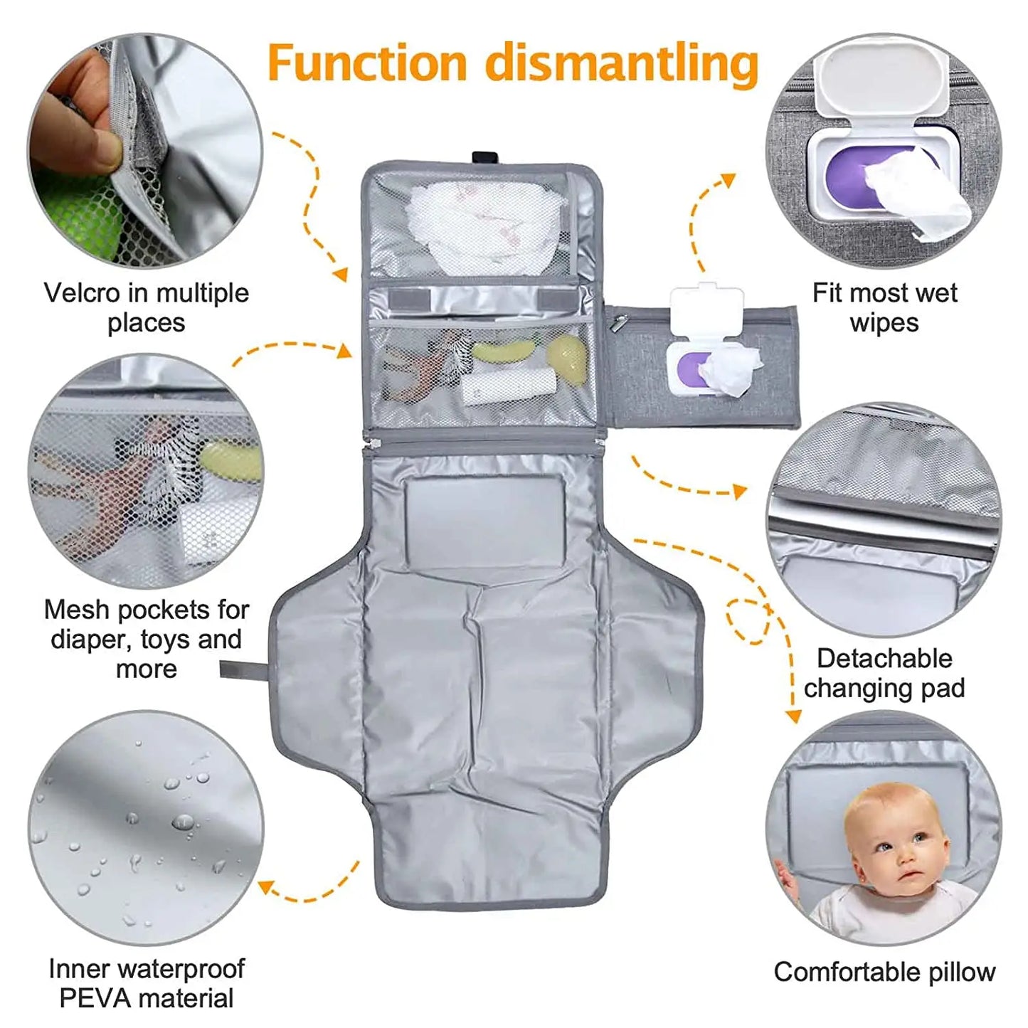 Baby Changing Pad Diaper with Wipes Pocket Portable Detachable Baby Diaper Changing Mat Wipeable Extended Changing Pads