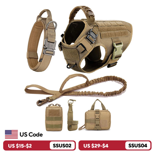 Large Dog Harness and Leash Set for German Shepherd and Malinois Training Walking Vest Collar for Medium and Large Dogs