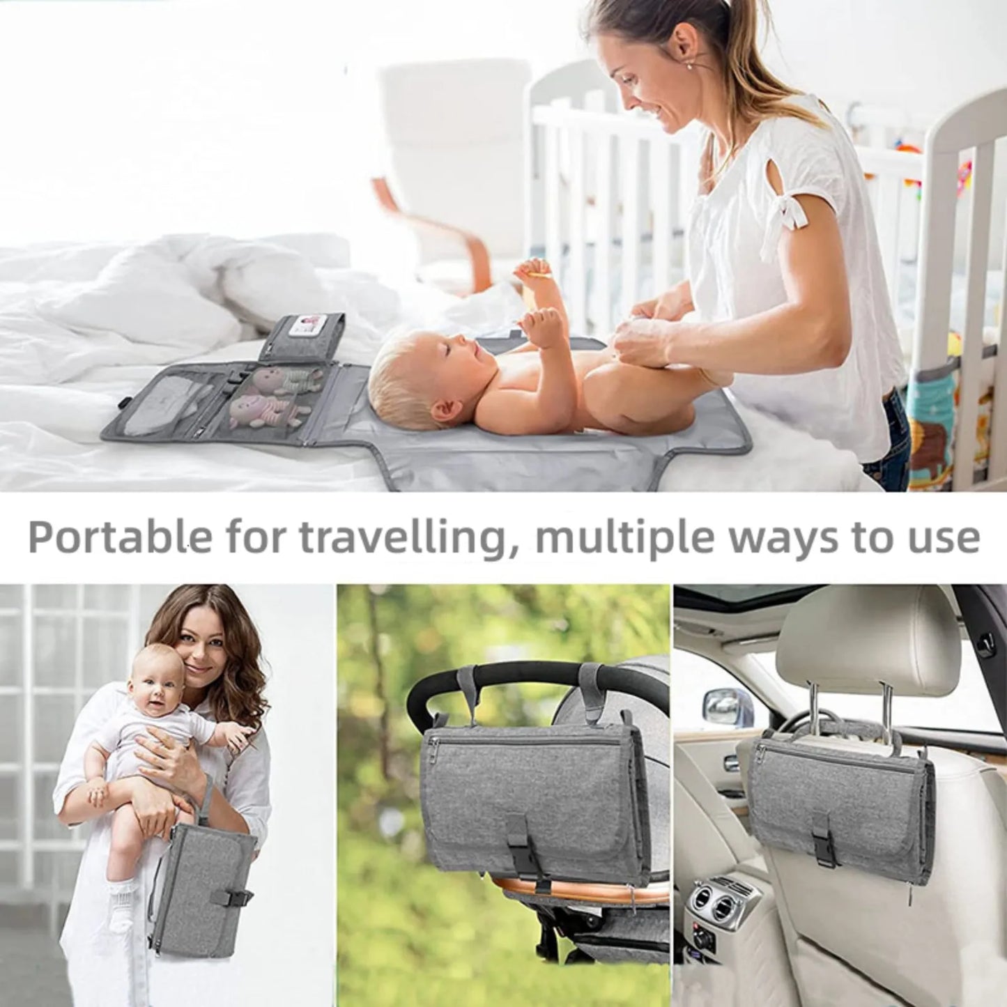 Baby Changing Pad Diaper with Wipes Pocket Portable Detachable Baby Diaper Changing Mat Wipeable Extended Changing Pads