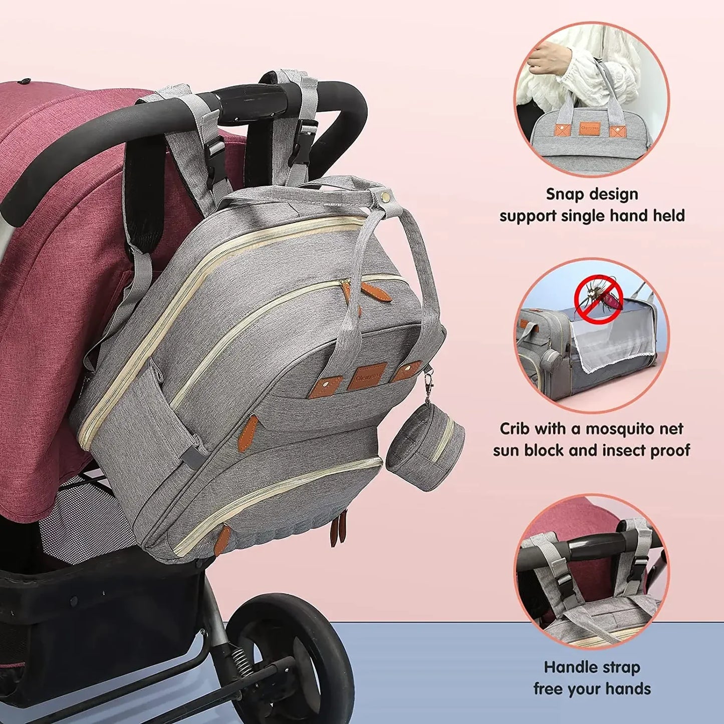 3 In 1 Diaper Bag Backpack Foldable Baby Bed Waterproof Travel Bag with USB Charging