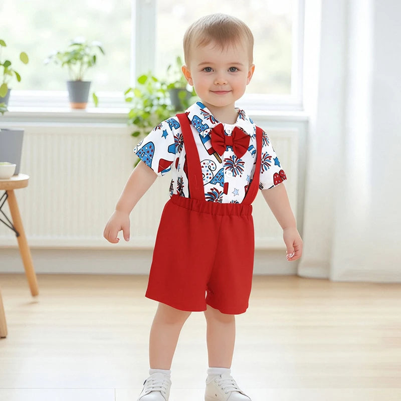 CN Guangdong Toddler Independence 4th of July Romper Bowtie