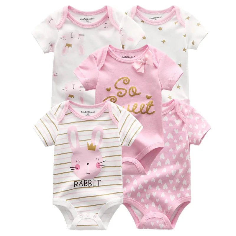 Discover the Kiddiezoom five-piece summer bodysuit set, delivering soft, breathable comfort for your newborn all season long.