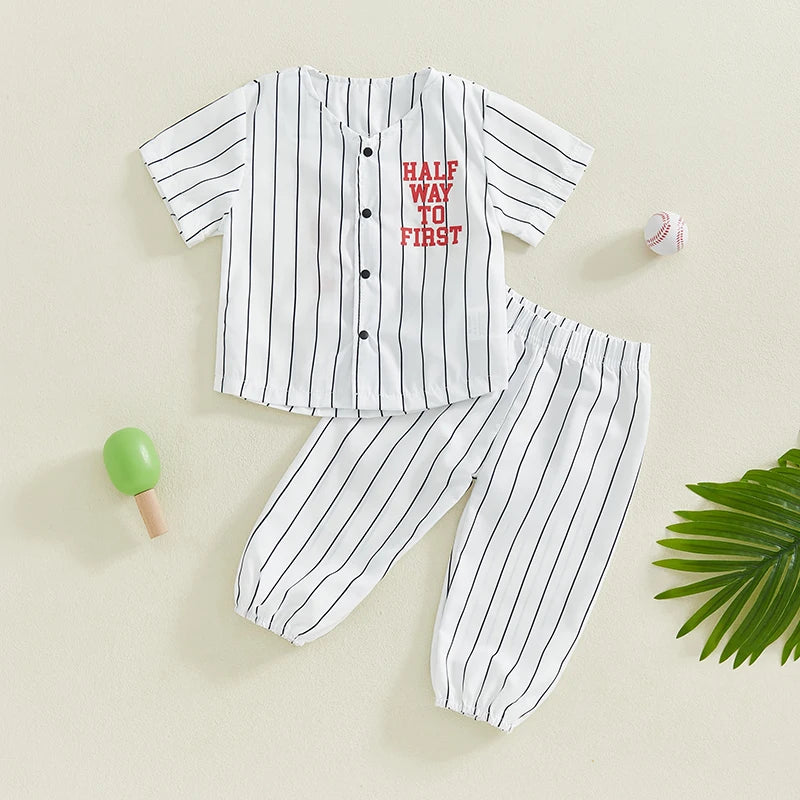 Get your little one ready for adventures in this sporty two-piece toddler outfit that blends playful baseball vibes with everyday comfort.