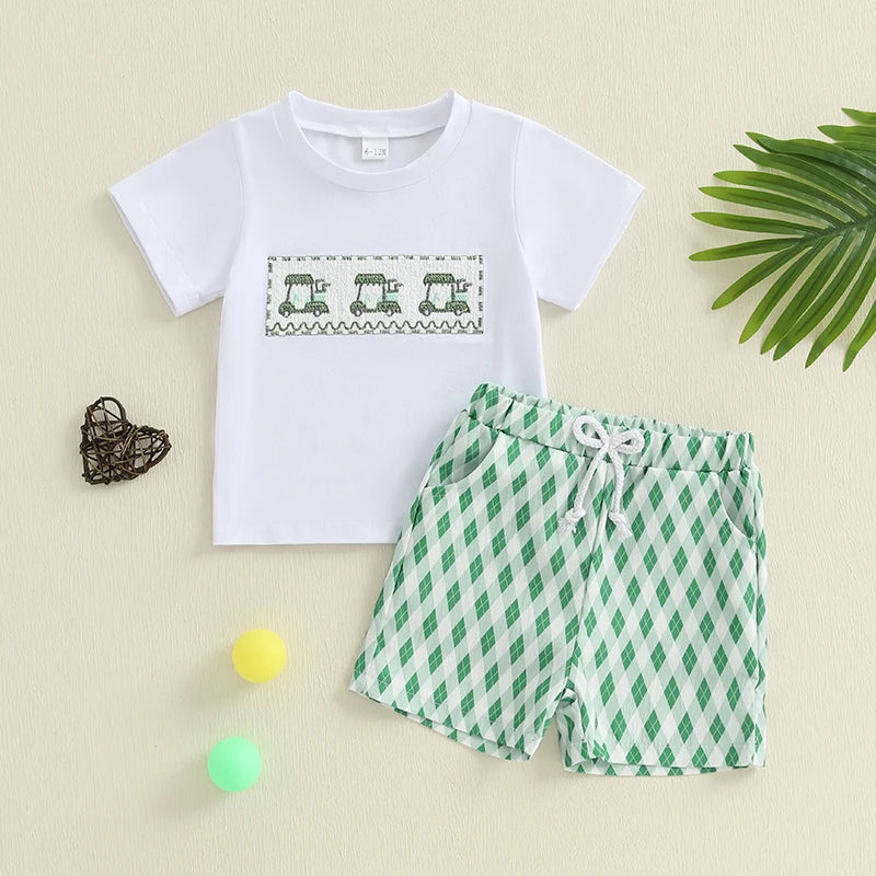 You’ll love dressing your little one in this adorable infant boy tee and checkered shorts set, perfect for hot weather outings.