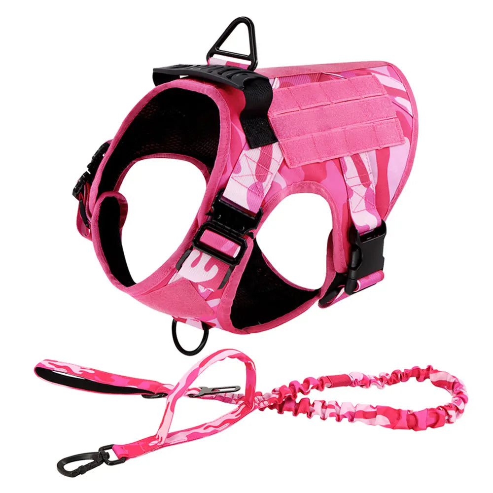 Military Pink Camouflage Dog Harness for Large Medium Dogs Adjustable Tactical Training Vest