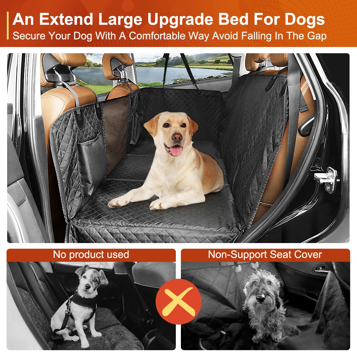 Dog Car Back Seat Extender Pet Backseat Cover Protector Hammock Carrier Mat Waterproof Safety Cover for All Breeds