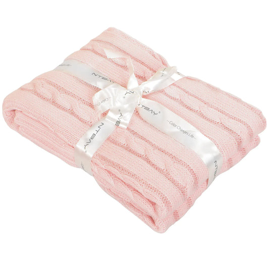 Ntbay 100 Percent Cotton Cable Knit Toddler Blanket Soft Warm Unisex Baby Blanket for Crib
