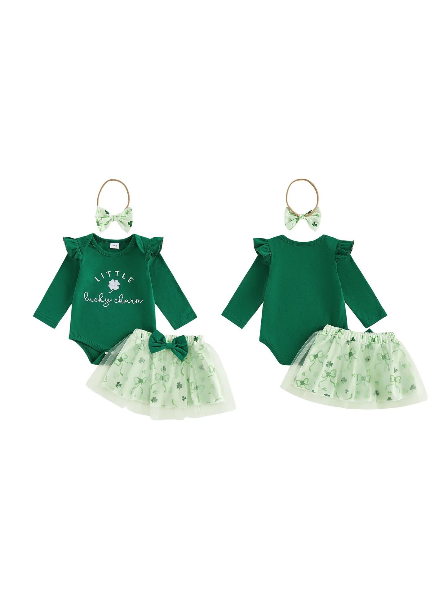 St Patrick Day Baby Girl Outfit Clover Embroidery Bodysuit Tulle Skirt Headband
