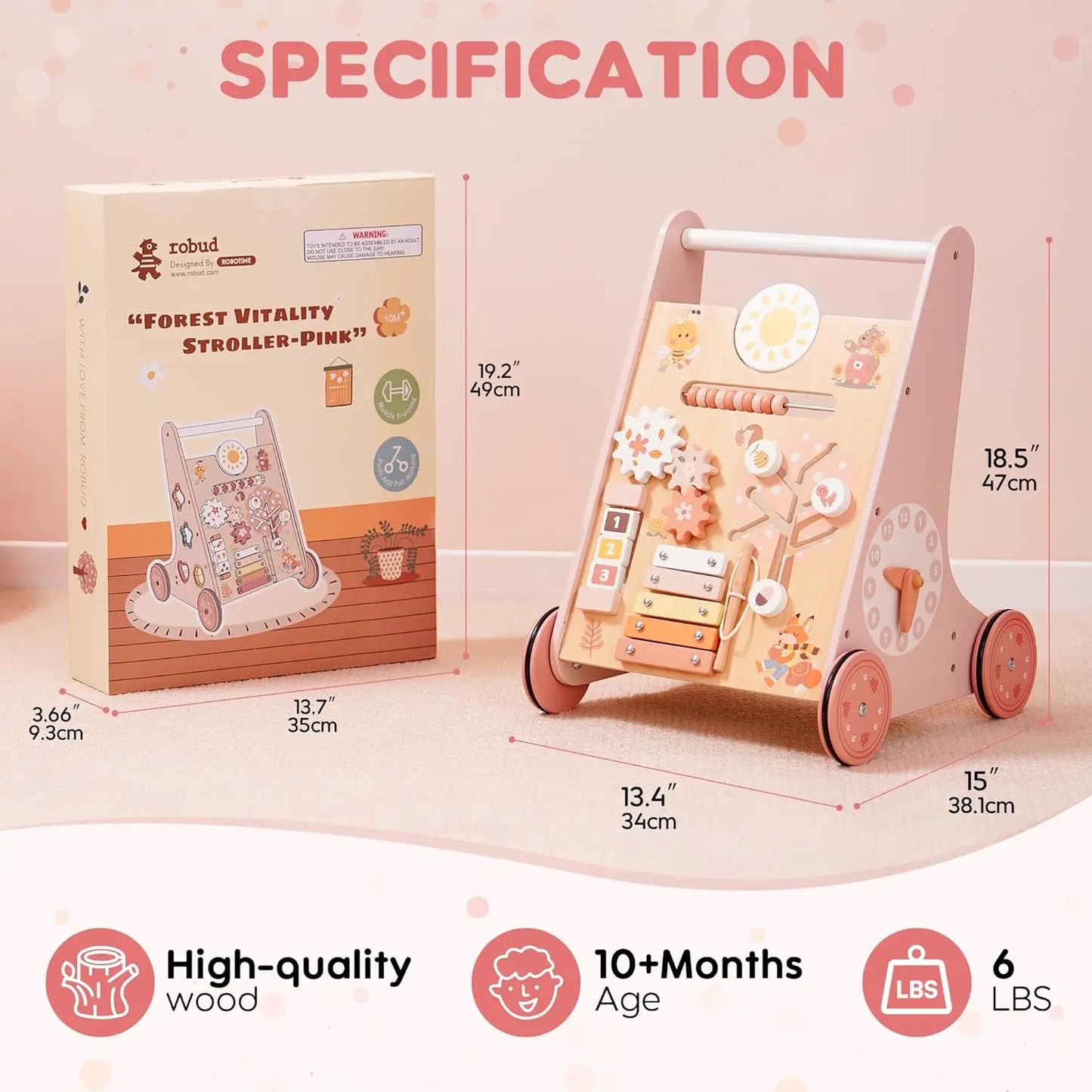 Help little ones take confident first steps with the Robud Wooden Baby Walker, a Montessori-inspired push toy designed to support early walking.