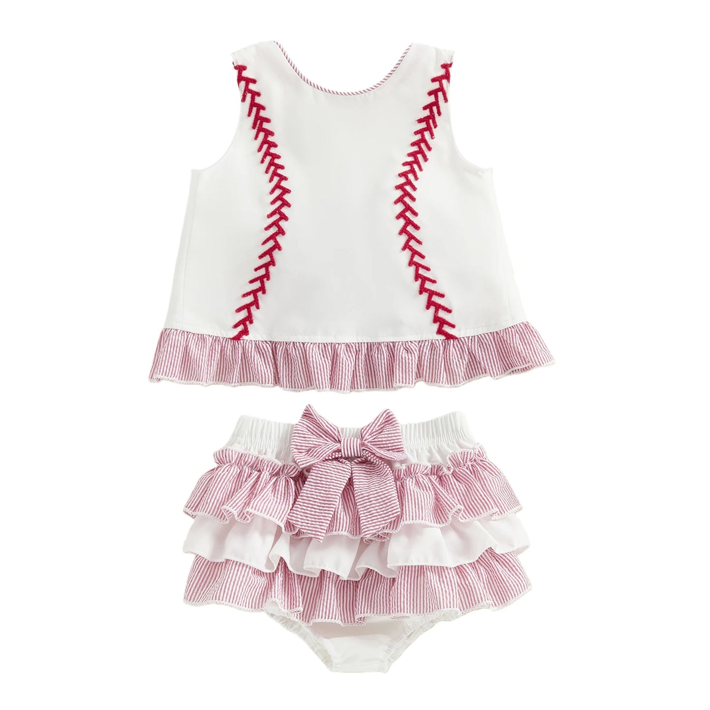 Discover a playful, comfortable outfit your little one will love for everyday adventures. This two-piece set pairs a stylish ruffle tank top with embroidered shorts for effortless charm and cute mobility.