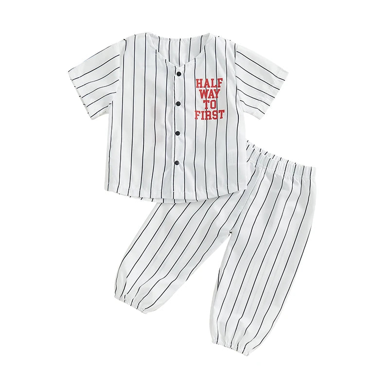 Get your little one ready for adventures in this sporty two-piece toddler outfit that blends playful baseball vibes with everyday comfort.