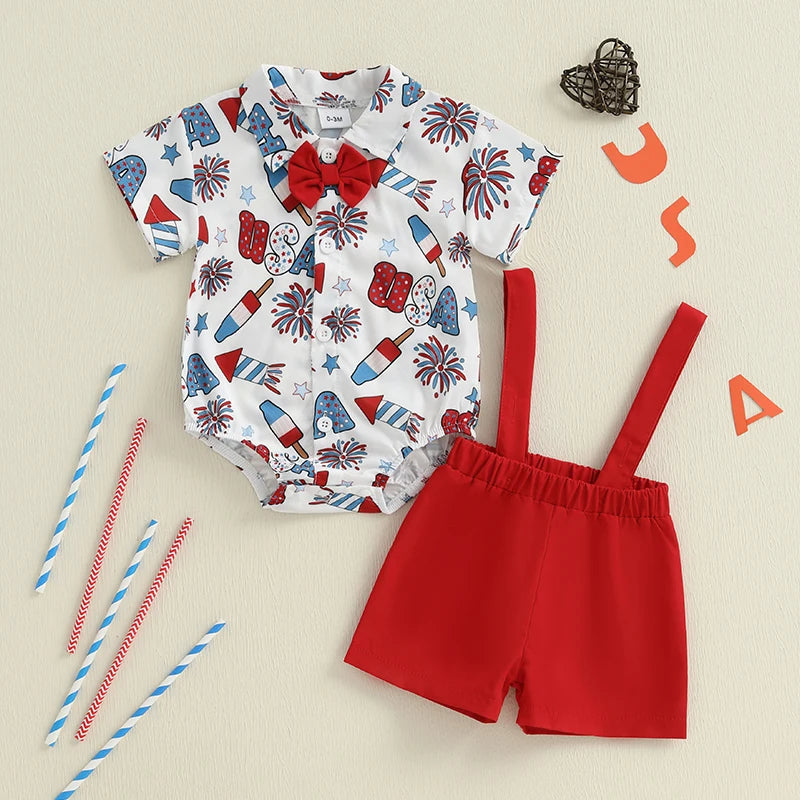 CN Guangdong Toddler Independence 4th of July Romper Bowtie