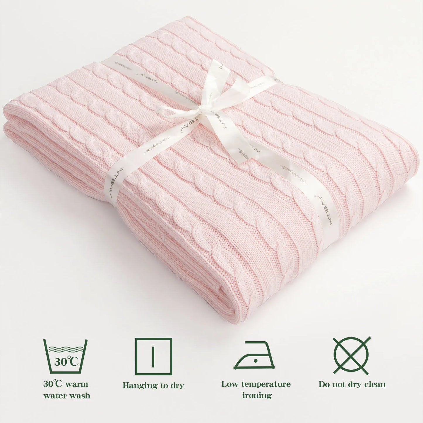 Ntbay 100 Percent Cotton Cable Knit Toddler Blanket Soft Warm Unisex Baby Blanket for Crib