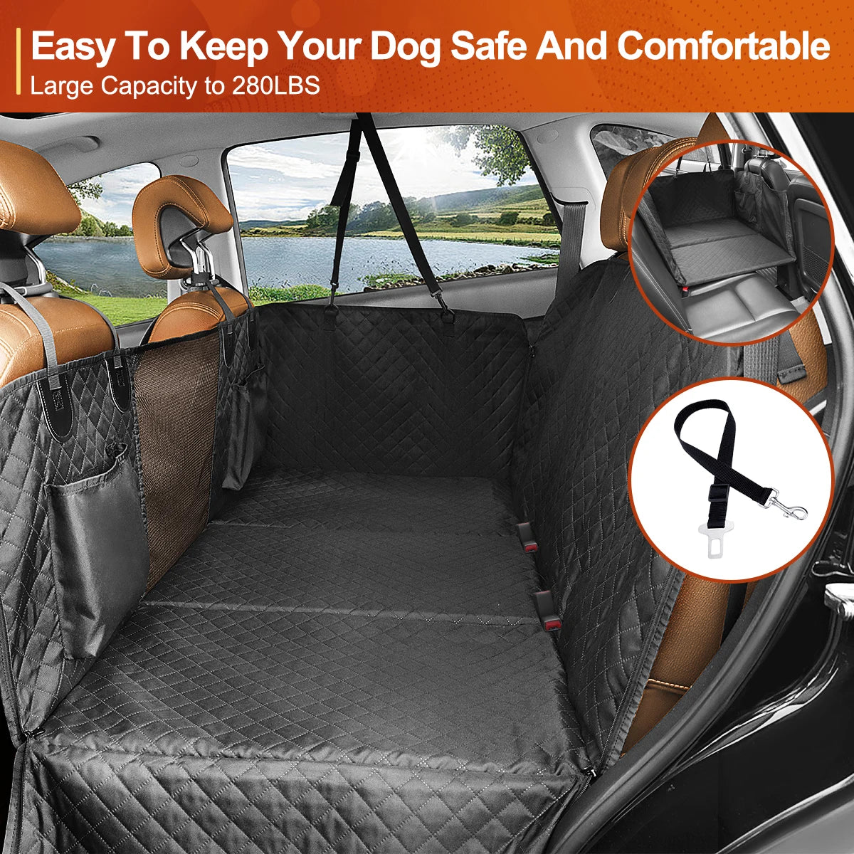 Dog Car Back Seat Extender Pet Backseat Cover Protector Hammock Carrier Mat Waterproof Safety Cover for All Breeds