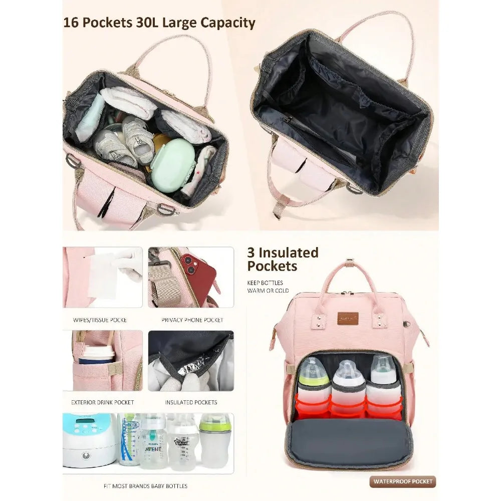 Diaper Bag Backpack With Changing Pad Pacifier Case Baby Bag for Boys and Girls Waterproof Travel Diaper Bag for Moms