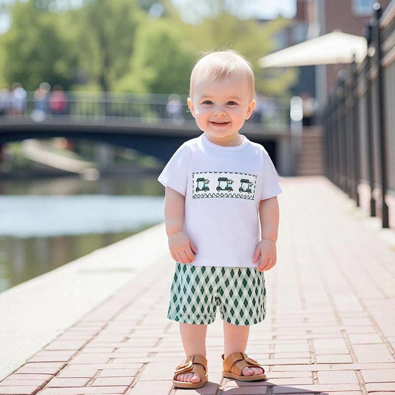 You’ll love dressing your little one in this adorable infant boy tee and checkered shorts set, perfect for hot weather outings.