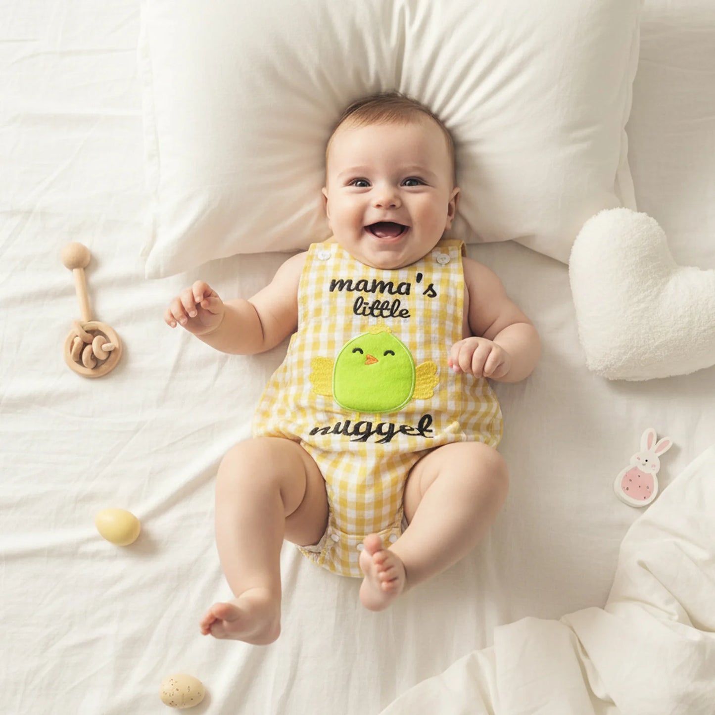 This Easter romper blends playful bunny charm with everyday comfort, giving your little one a picture perfect outfit for celebrations, photos, and all day adventures.