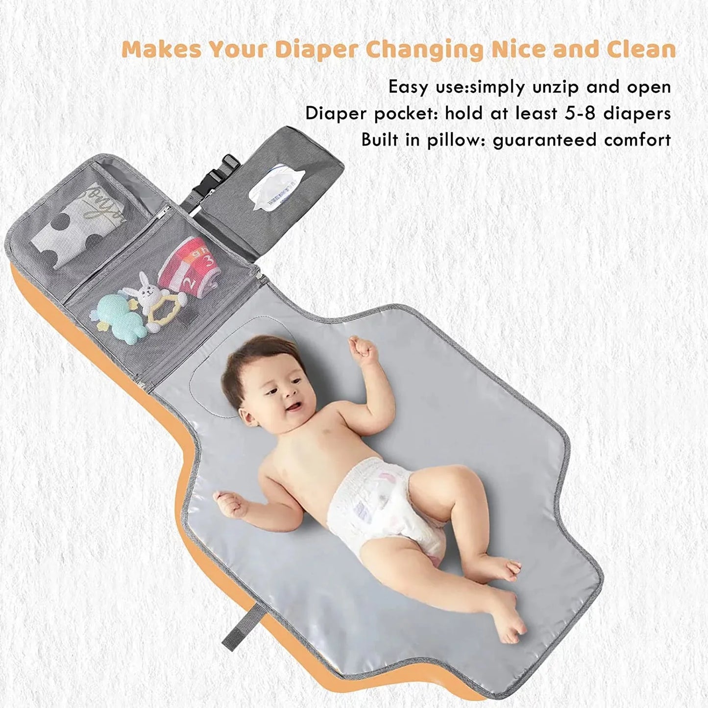 Baby Changing Pad Diaper with Wipes Pocket Portable Detachable Baby Diaper Changing Mat Wipeable Extended Changing Pads