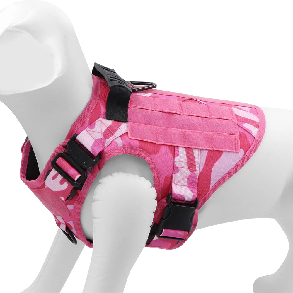 Military Pink Camouflage Dog Harness for Large Medium Dogs Adjustable Tactical Training Vest