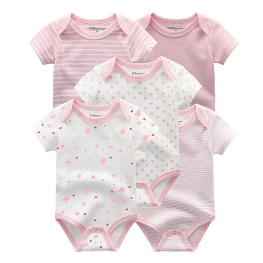 Discover the Kiddiezoom five-piece summer bodysuit set, delivering soft, breathable comfort for your newborn all season long.