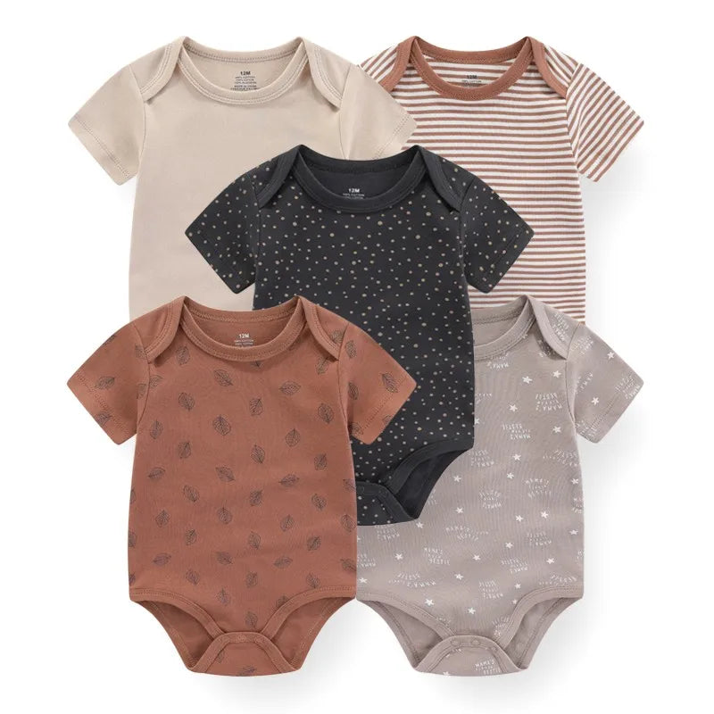 Discover the Kiddiezoom five-piece summer bodysuit set, delivering soft, breathable comfort for your newborn all season long.